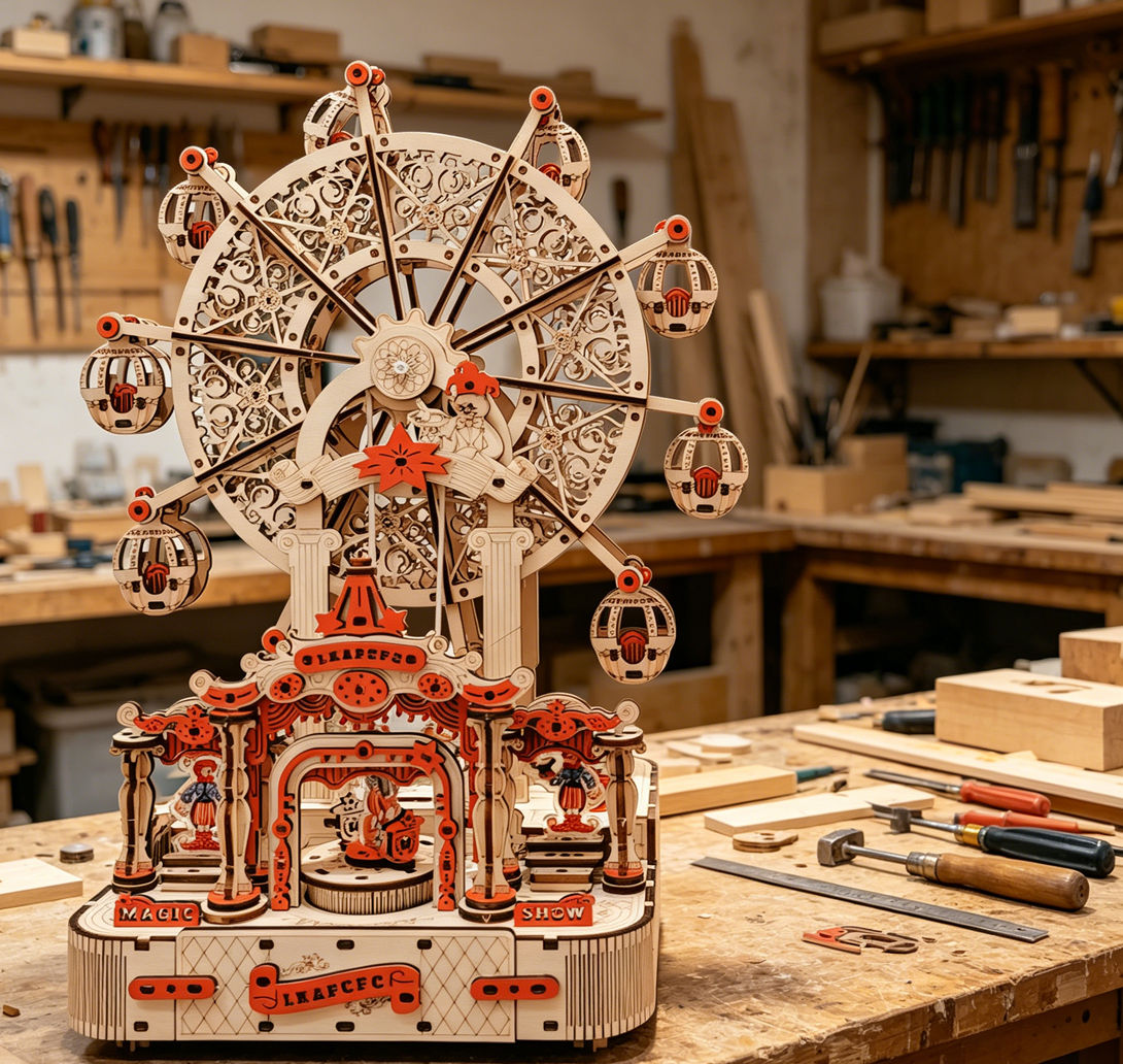 Music Box Wooden 3D Puzzle Rotating - DIY Ferris Wheel 3D Wooden Puzzle,