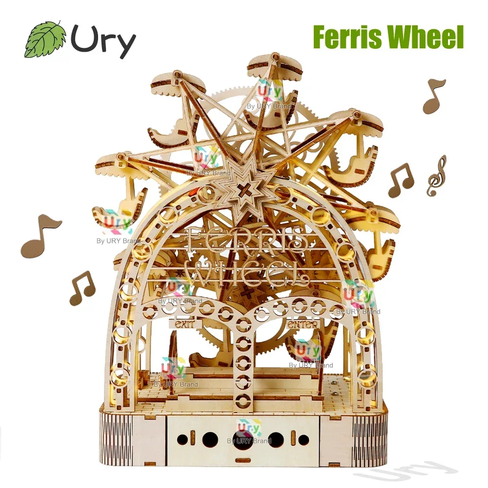 Music Box Wooden 3D Puzzle Rotating - Ury 3D Wooden Puzzles Led Hand-driven
