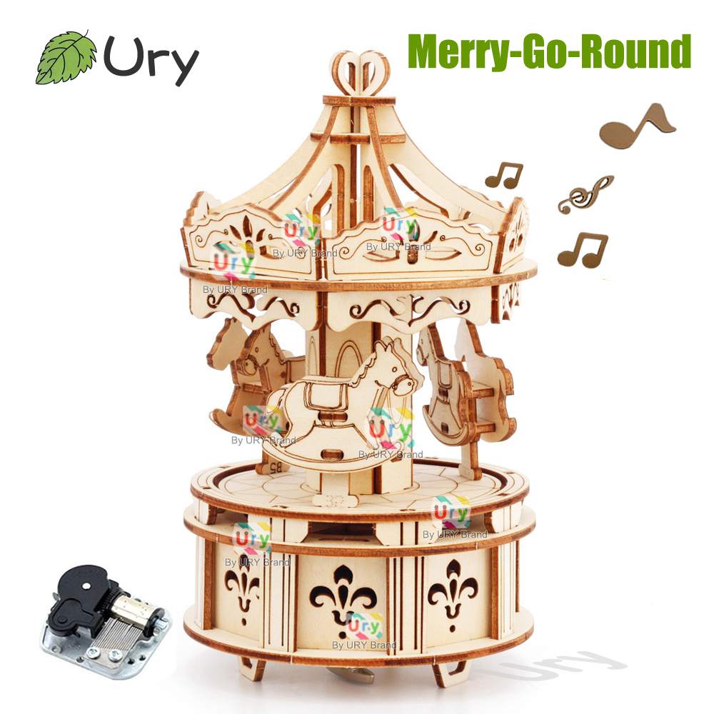 Rotatable DIY 3D Puzzles Carou - Music Box Wooden 3D Puzzle Rotating review and price