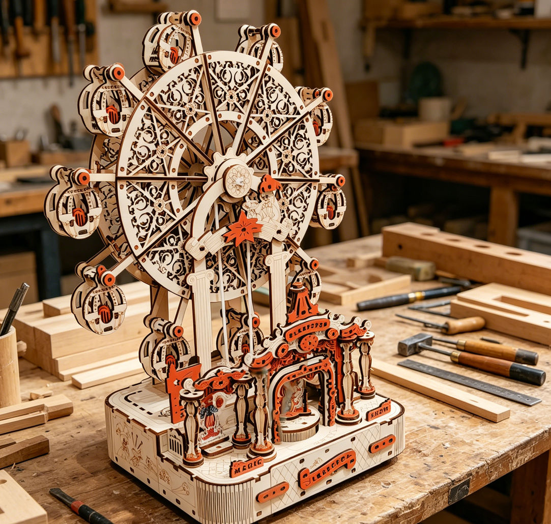 DIY Ferris Wheel 3D Wooden Puz - Music Box Wooden 3D Puzzle Rotating review and price