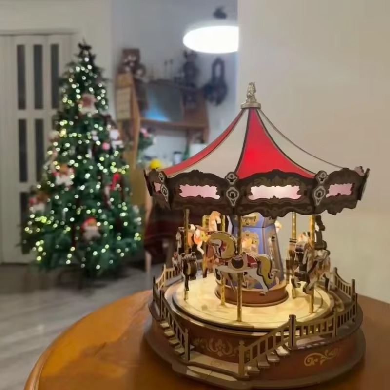 Christmas Carousel 3D DIY Wood - Music Box Wooden 3D Puzzle Rotating review and price
