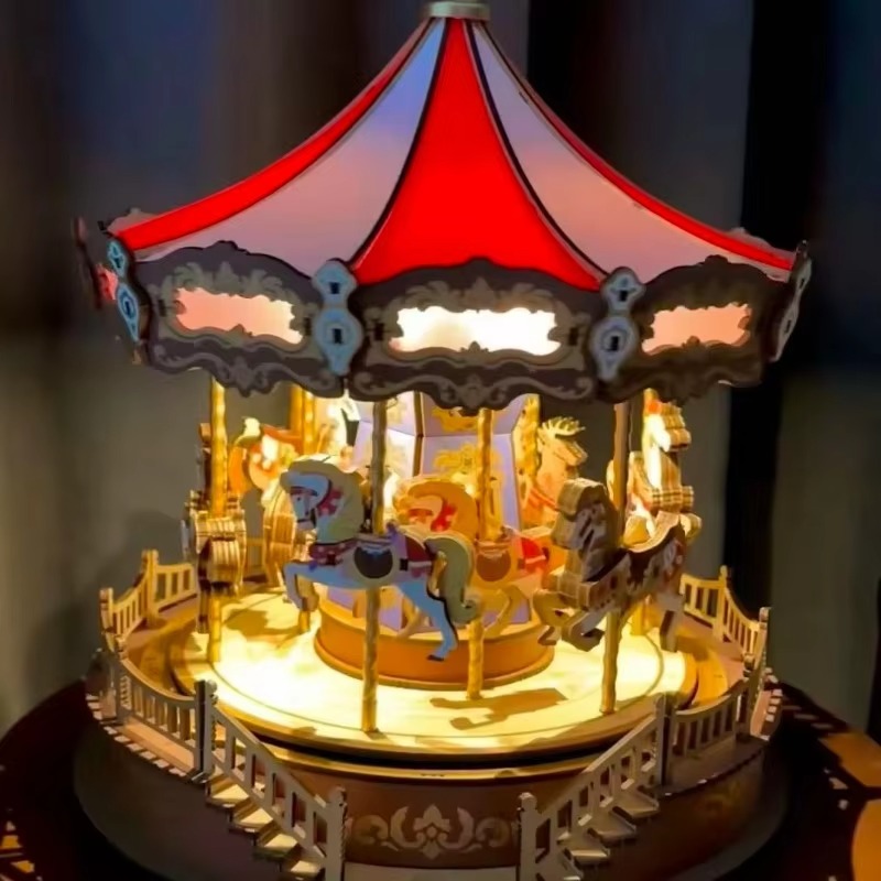 Halloween Carousel 3D DIY Wood - Music Box Wooden 3D Puzzle Rotating review and price