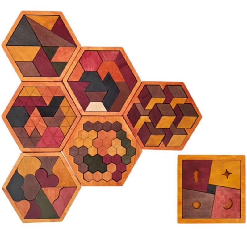 Wooden Hexagonal Tangram Puzzl - 3D Wooden Mechanical Puzzle Marble Run review and price