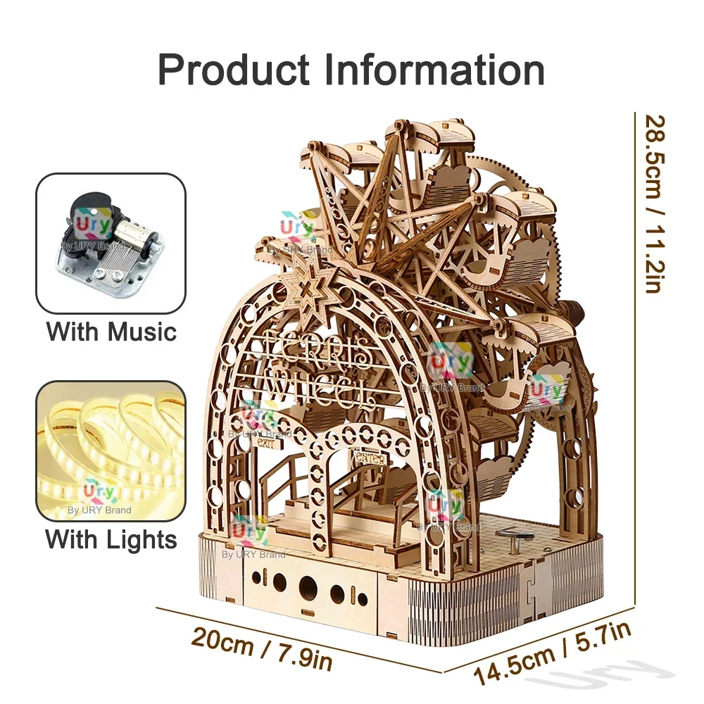 Ury 3D Wooden Puzzles Led Hand - Music Box Wooden 3D Puzzle Rotating review and price